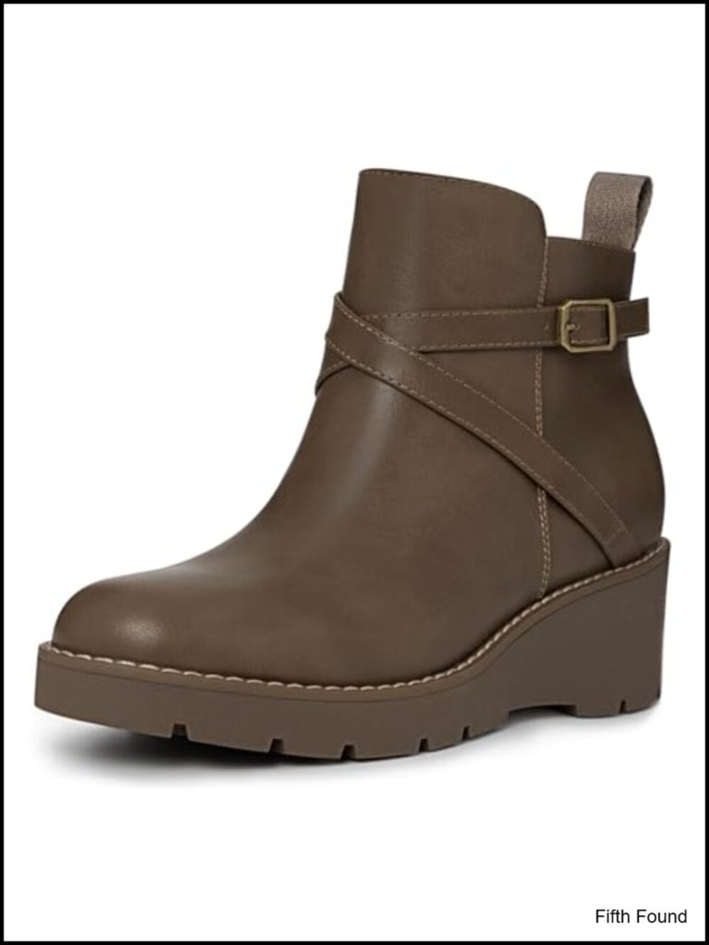 Faux Leather Wedge Ankle Booties Platform Lug Sole Buckle Side Zip Women's